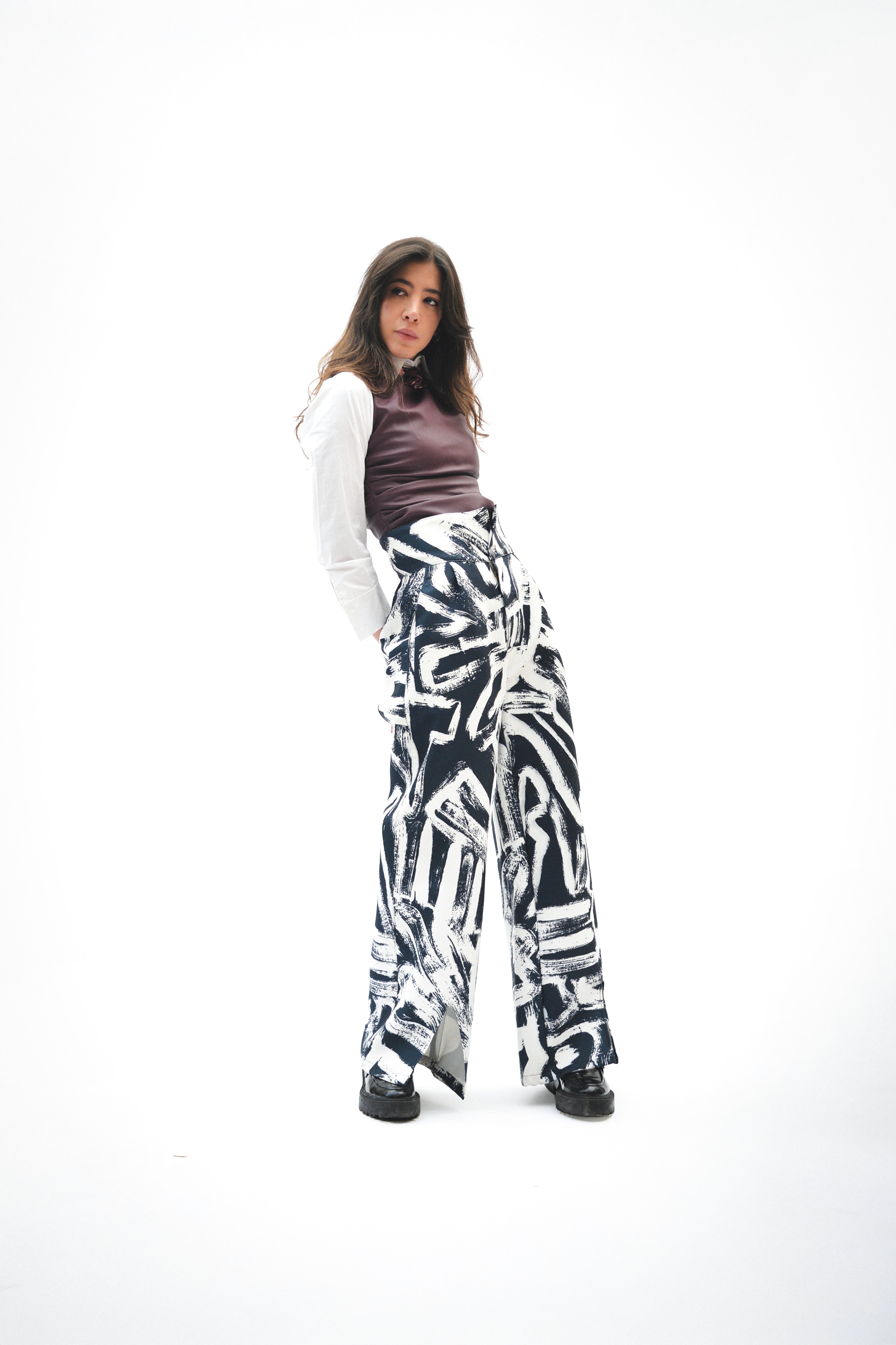 Pantalón Pinceladas Geométricas Negro