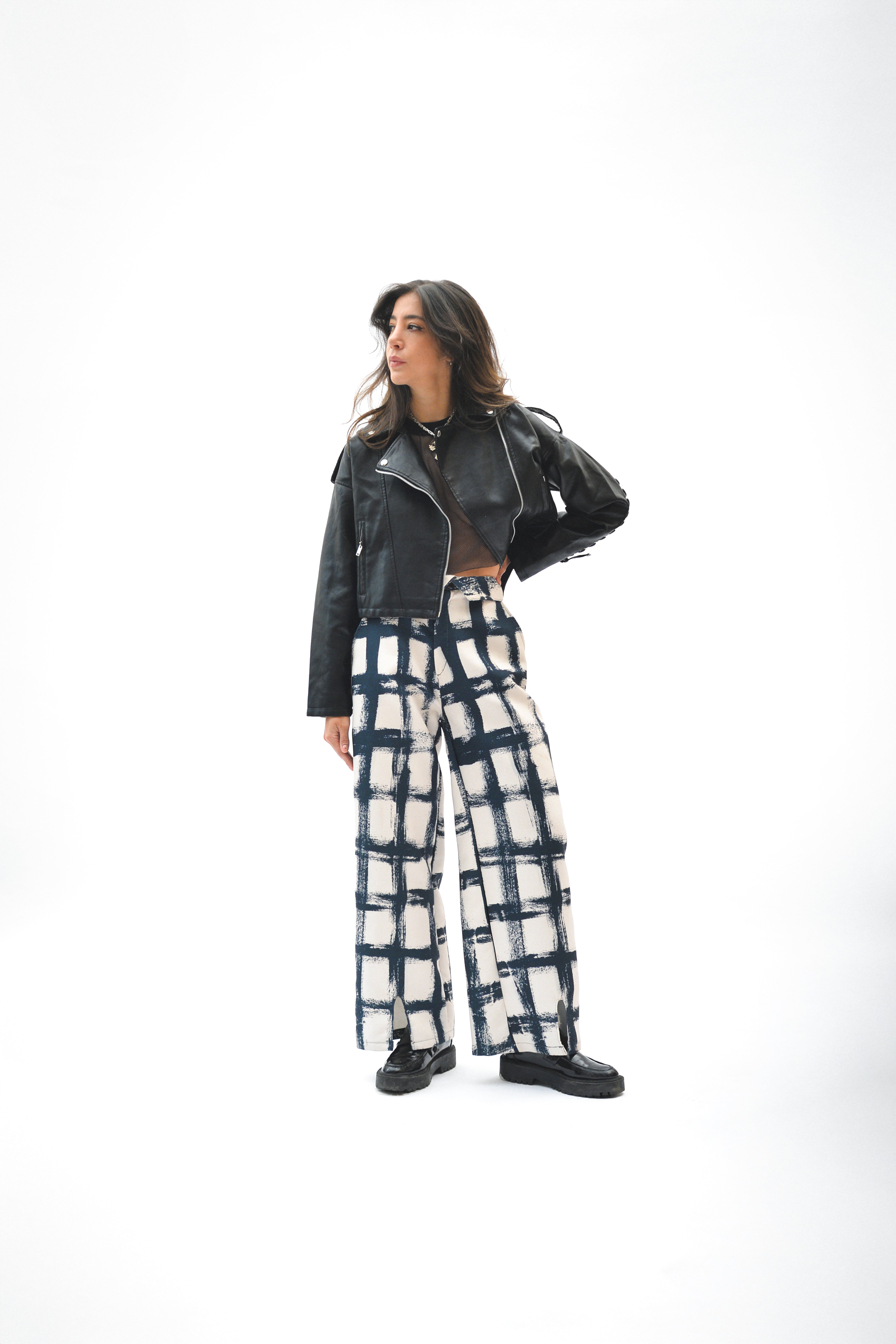 Pantalón Pinceladas Cuadrícula Negro