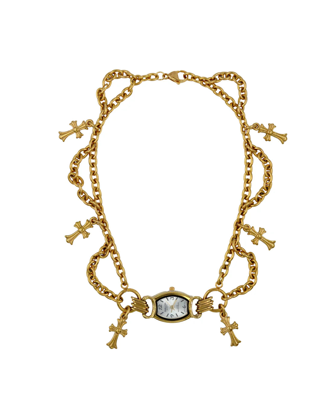 Collar Reloj Dorado Cruces