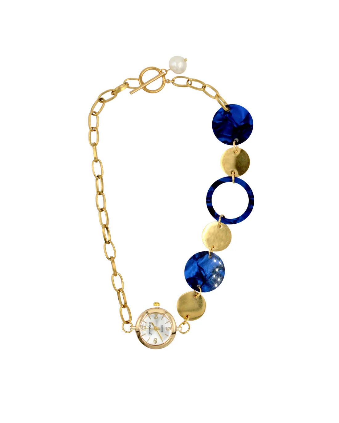 Collar Reloj Dorado Detalles Azules