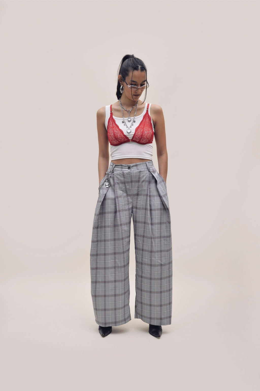 Bubble Pants Glen Check Gris Claro - Anacleta Design
