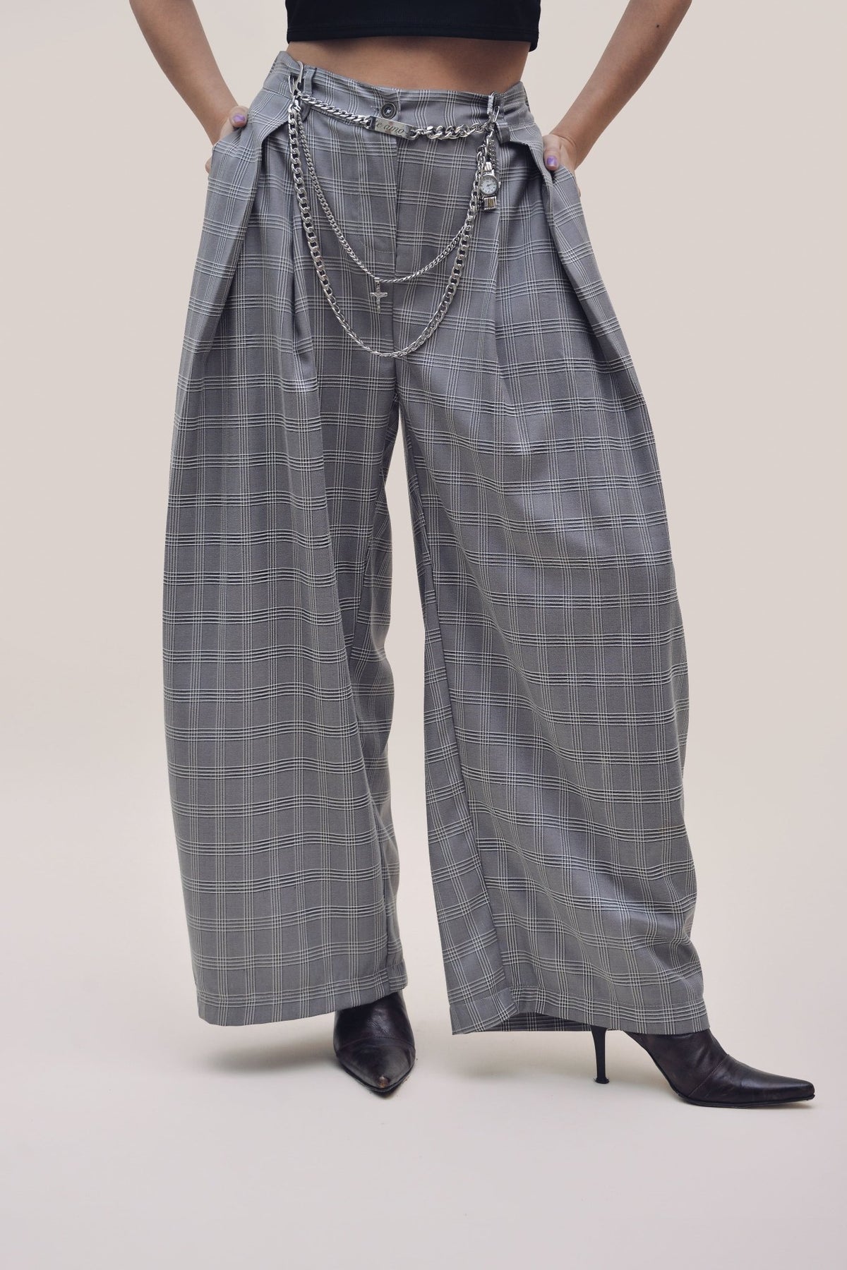 Bubble Pants Glen Check Gris Oscuro - Anacleta Design