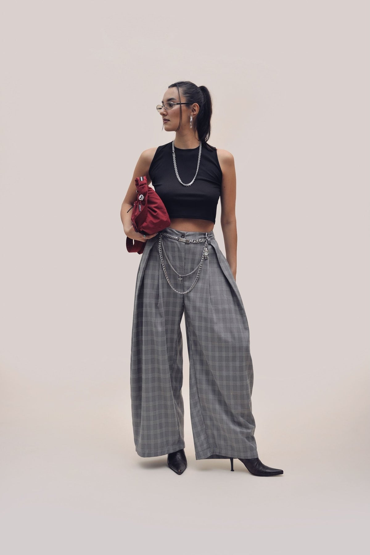 Bubble Pants Glen Check Gris Oscuro - Anacleta Design