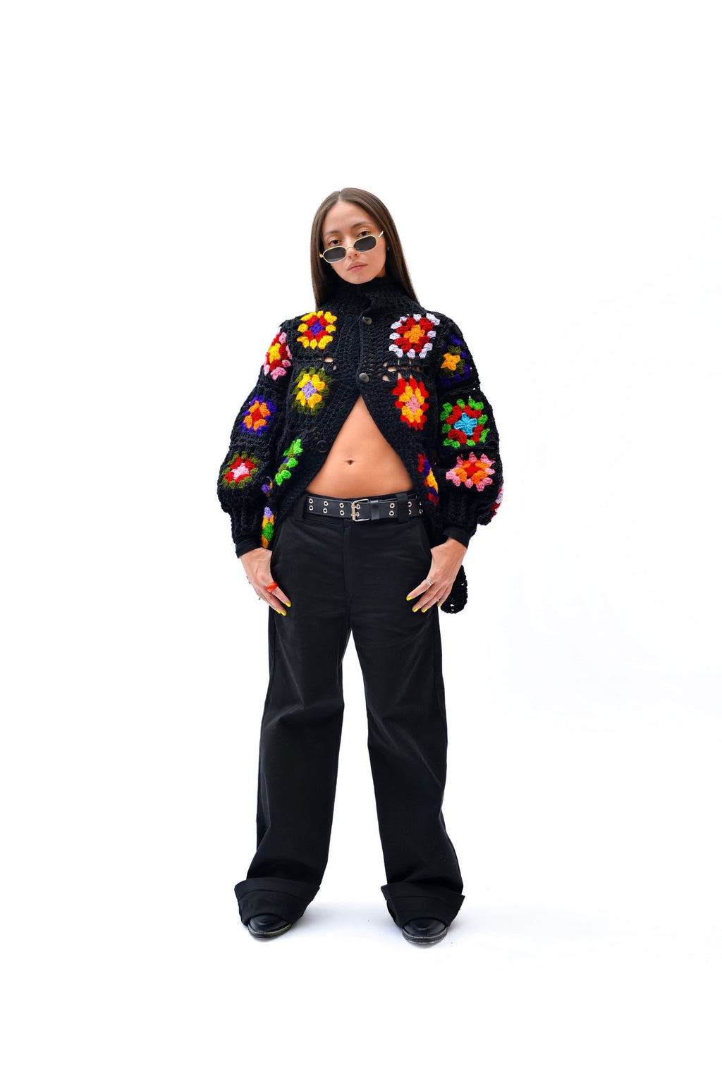 Cardigan Flores Negro - Anacleta Design