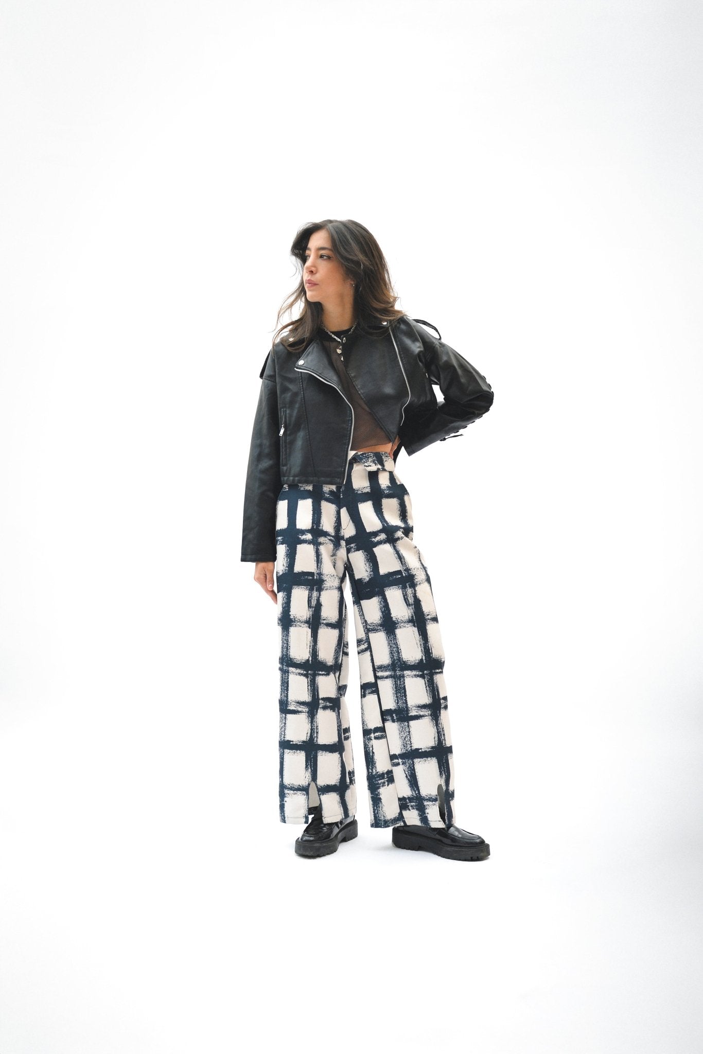 Pantalón Pinceladas Cuadrícula Negro - Anacleta Design