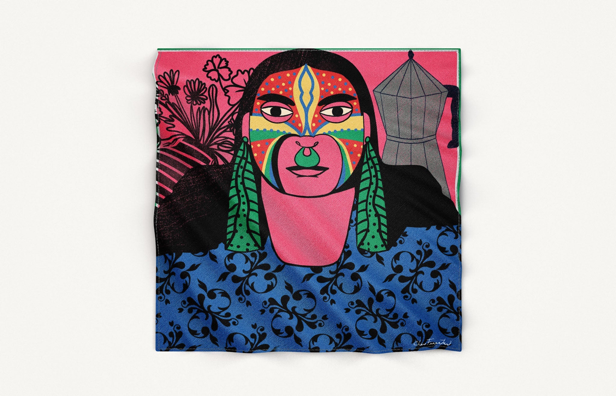 Pañuelo Flores con café - Anacleta Design